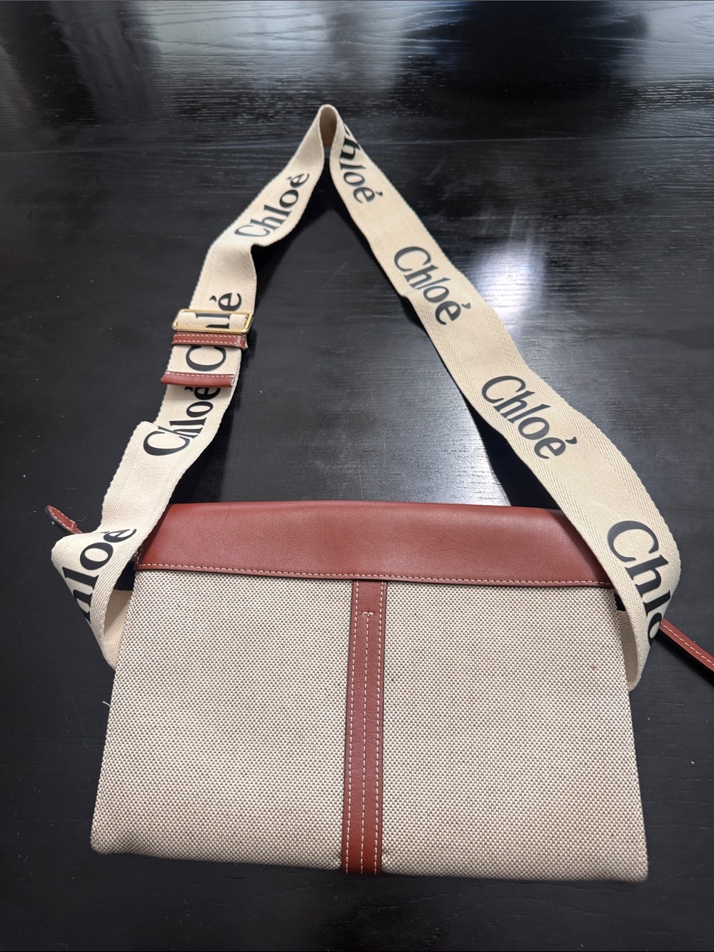 Chloe Beige Canvas and Brown Leather Crossbody Bag